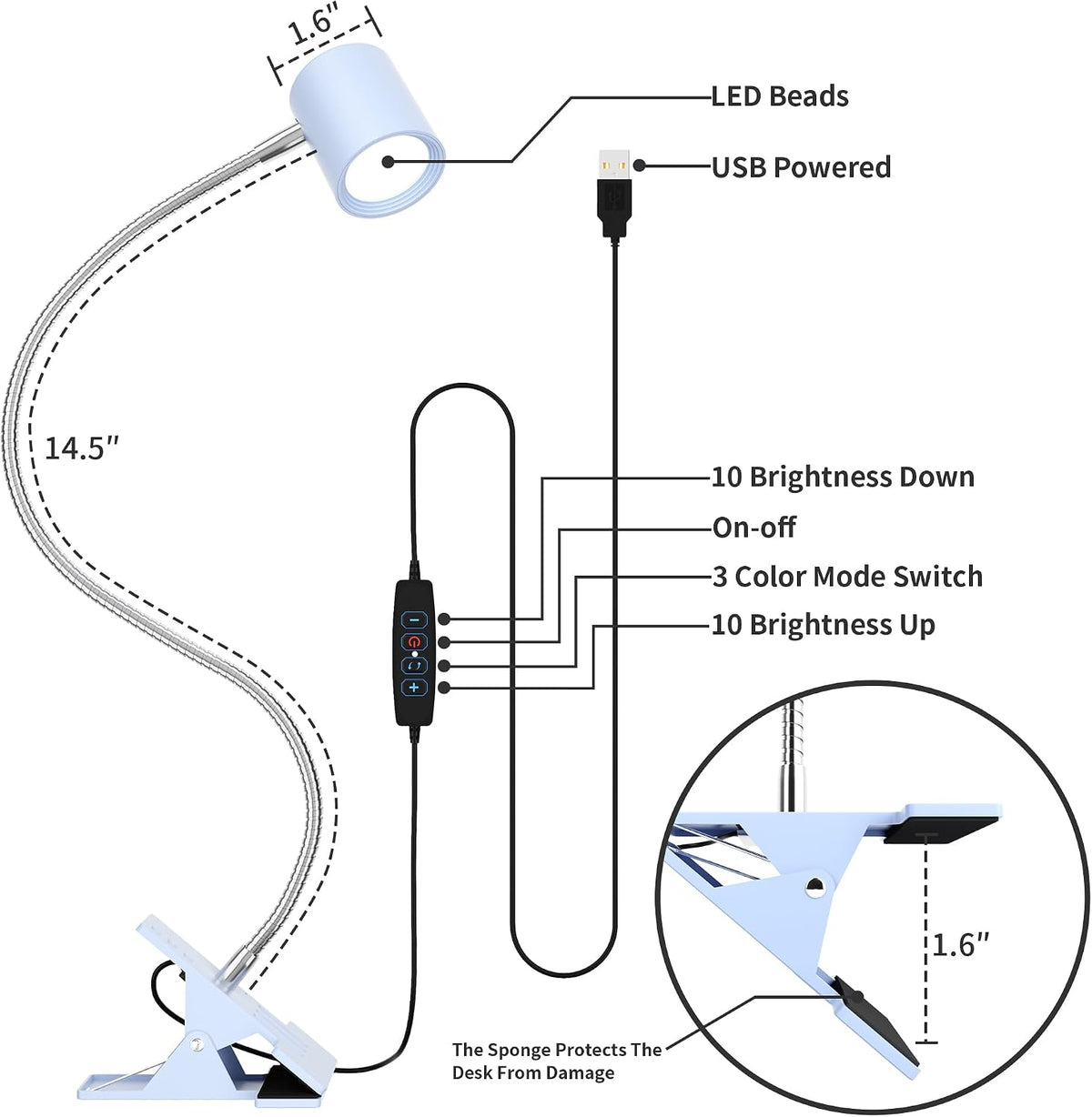Desk Lamp USB Clip On Light,Book Lights for Reading at Night Clamp Light