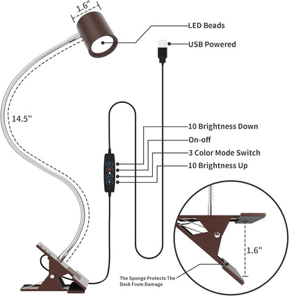 Desk Lamp USB Clip On Light,Book Lights for Reading at Night Clamp Light