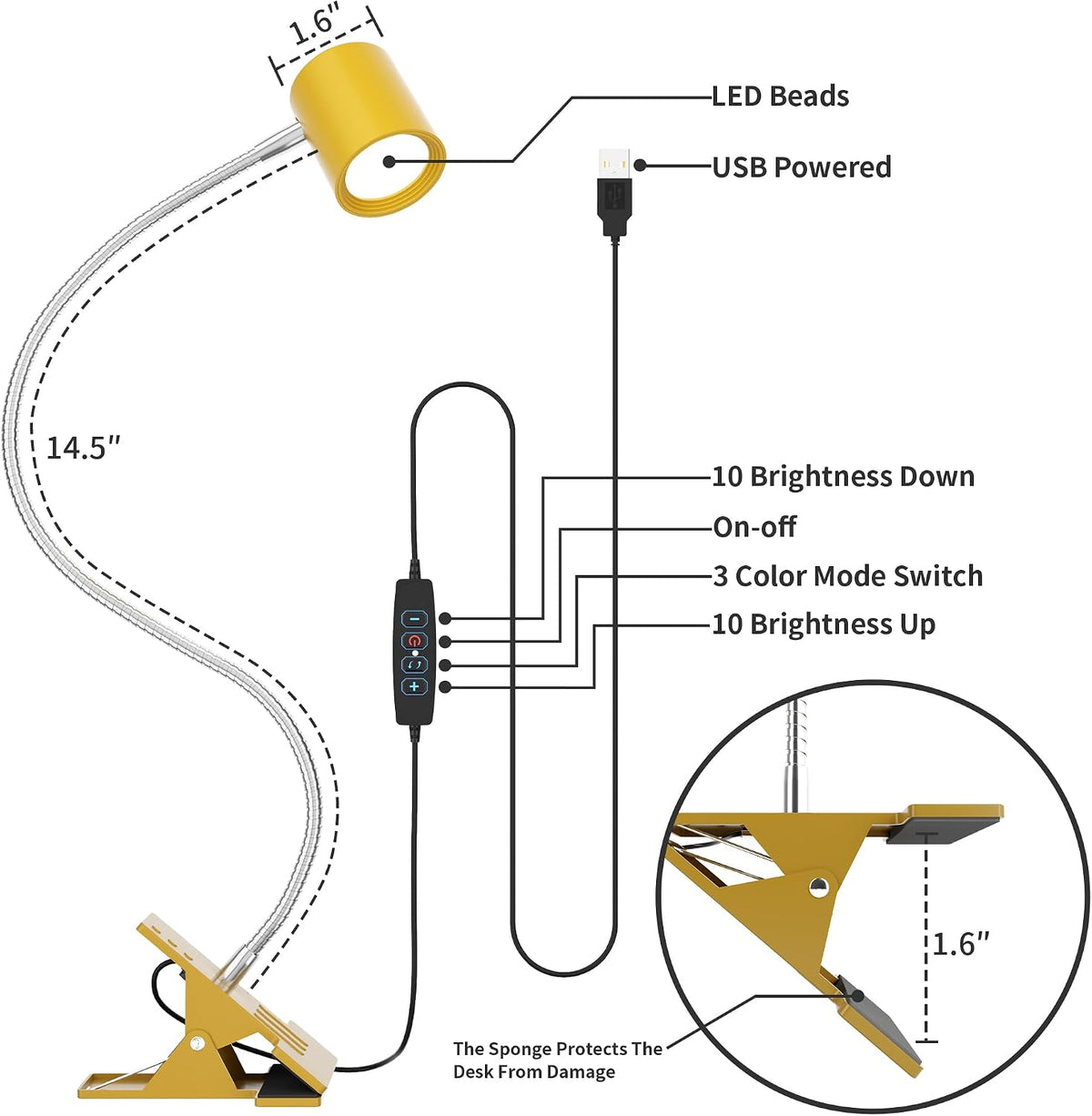 Desk Lamp USB Clip On Light,Book Lights for Reading at Night Clamp Light