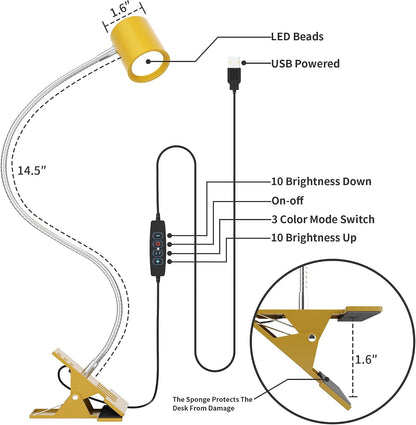 Desk Lamp USB Clip On Light,Book Lights for Reading at Night Clamp Light