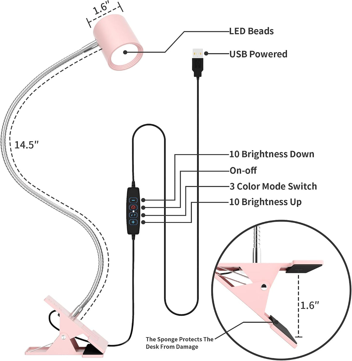 Desk Lamp USB Clip On Light,Book Lights for Reading at Night Clamp Light