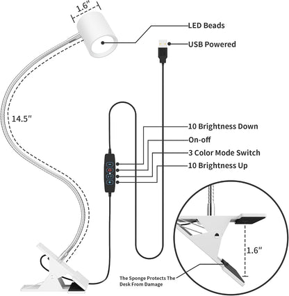 Desk Lamp USB Clip On Light,Book Lights for Reading at Night Clamp Light