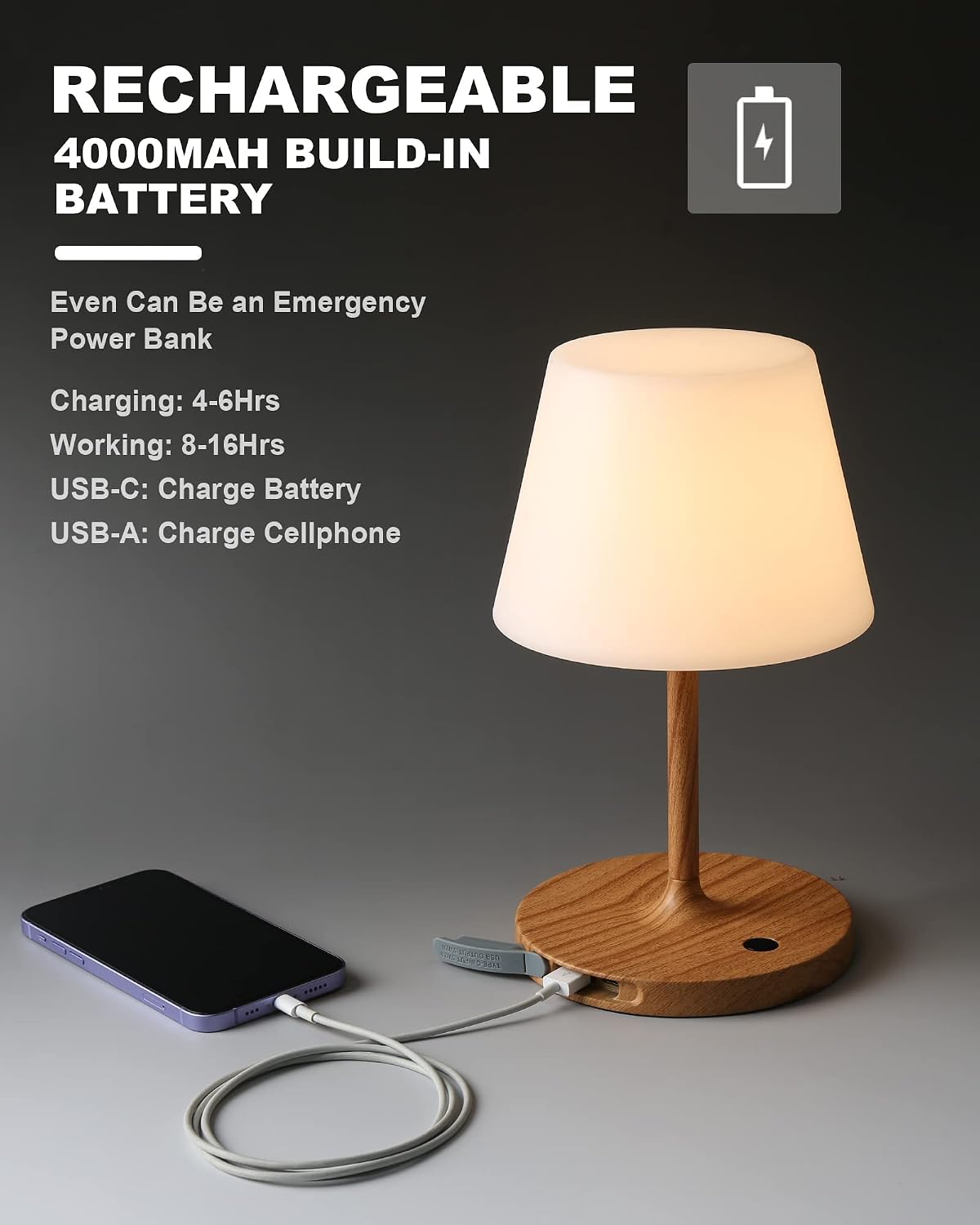 Outdoor Table Lamp, Shower Lamp Waterproof (Wood Grain H9.6in)