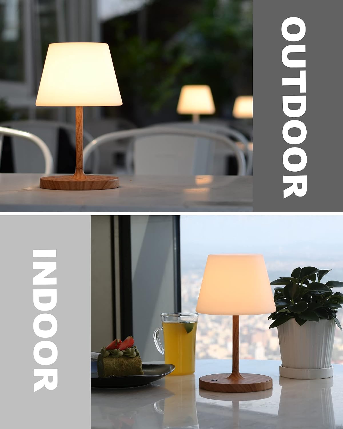 Outdoor Table Lamp, Shower Lamp Waterproof (Wood Grain H9.6in)