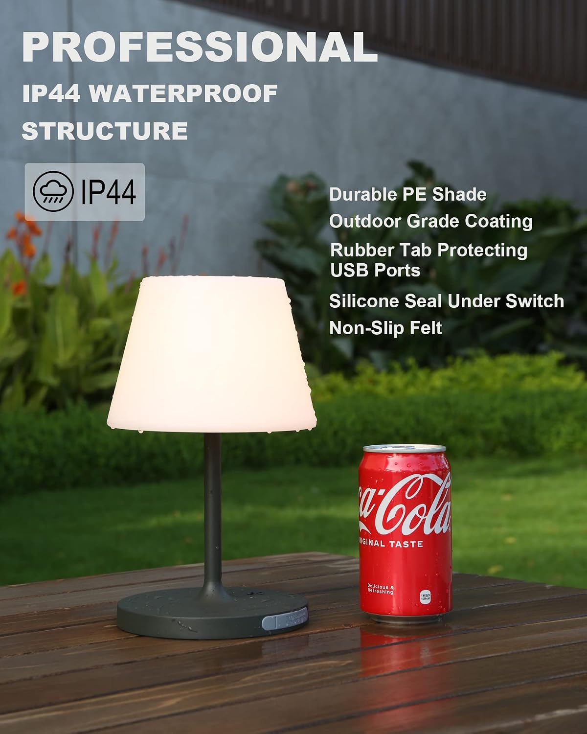 Outdoor Table Lamp, Shower Lamp Waterproof (Wood Grain H9.6in)