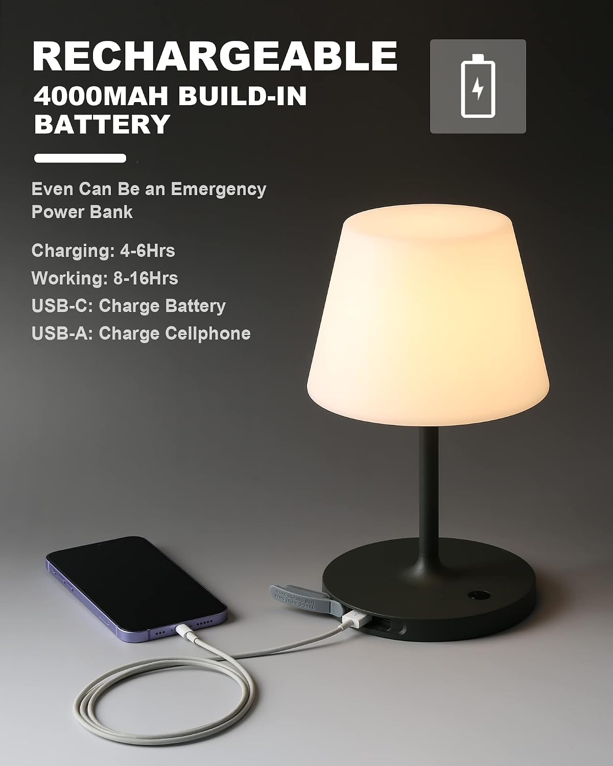 Outdoor Table Lamp, Shower Lamp Waterproof (Wood Grain H9.6in)