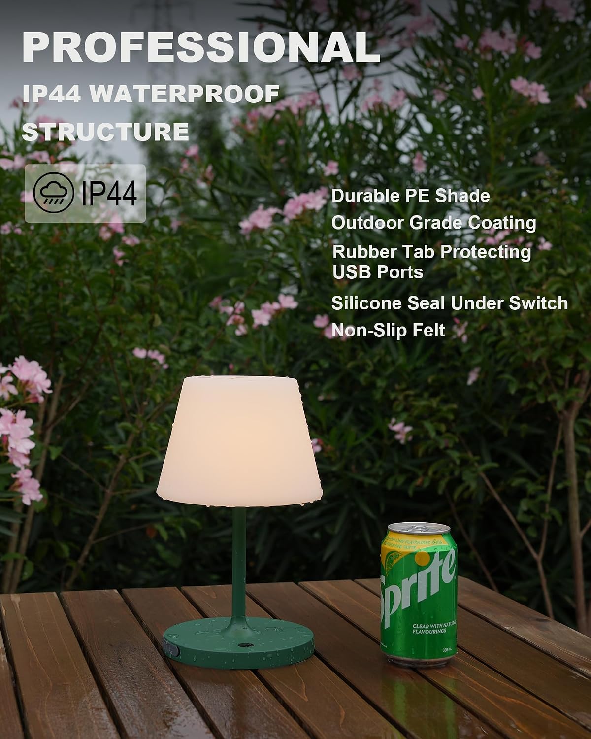 Outdoor Table Lamp, Shower Lamp Waterproof (Wood Grain H9.6in)