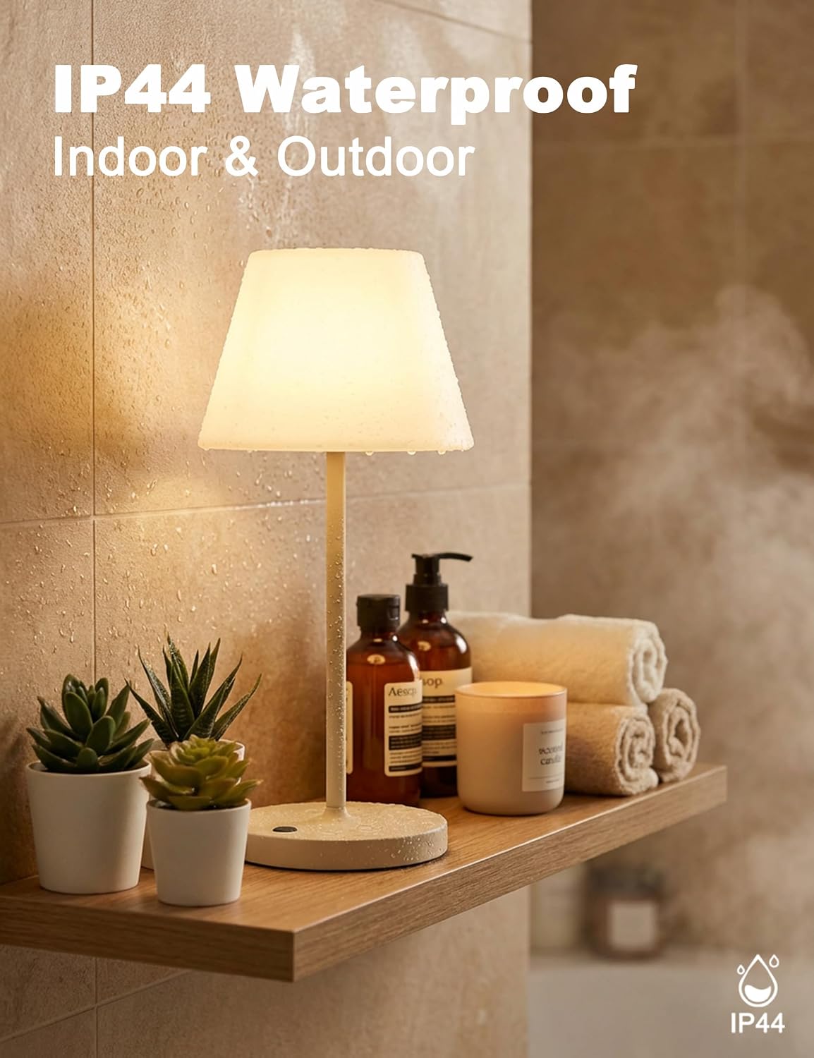 Outdoor Table Lamp, Shower Lamp Waterproof (Wood Grain H9.6in)