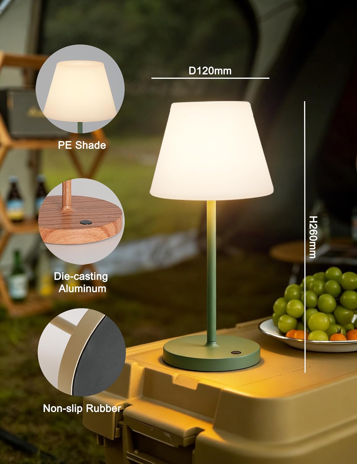 Outdoor Table Lamp, Shower Lamp Waterproof (Wood Grain H9.6in)