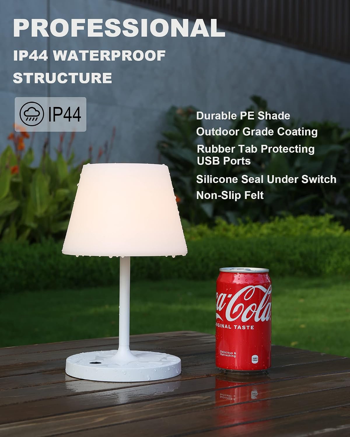 Outdoor Table Lamp, Shower Lamp Waterproof (Wood Grain H9.6in)