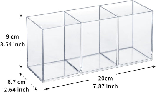 Clear Acrylic Silverware & Pen Organizer Caddy, Transparent Plastic Silverware Holder, Perfect for Office, Bedroom, and Bathroom Storage