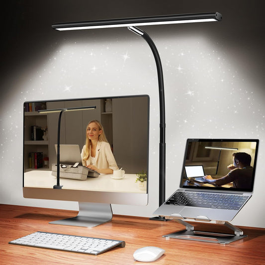 LED Desk Lamp with Clamp, 17" Stepless Dimming Light, Black