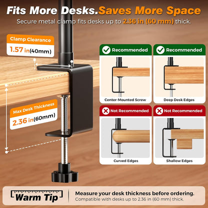 LED Desk Lamp with Clamp, 17" Stepless Dimming Light, Black