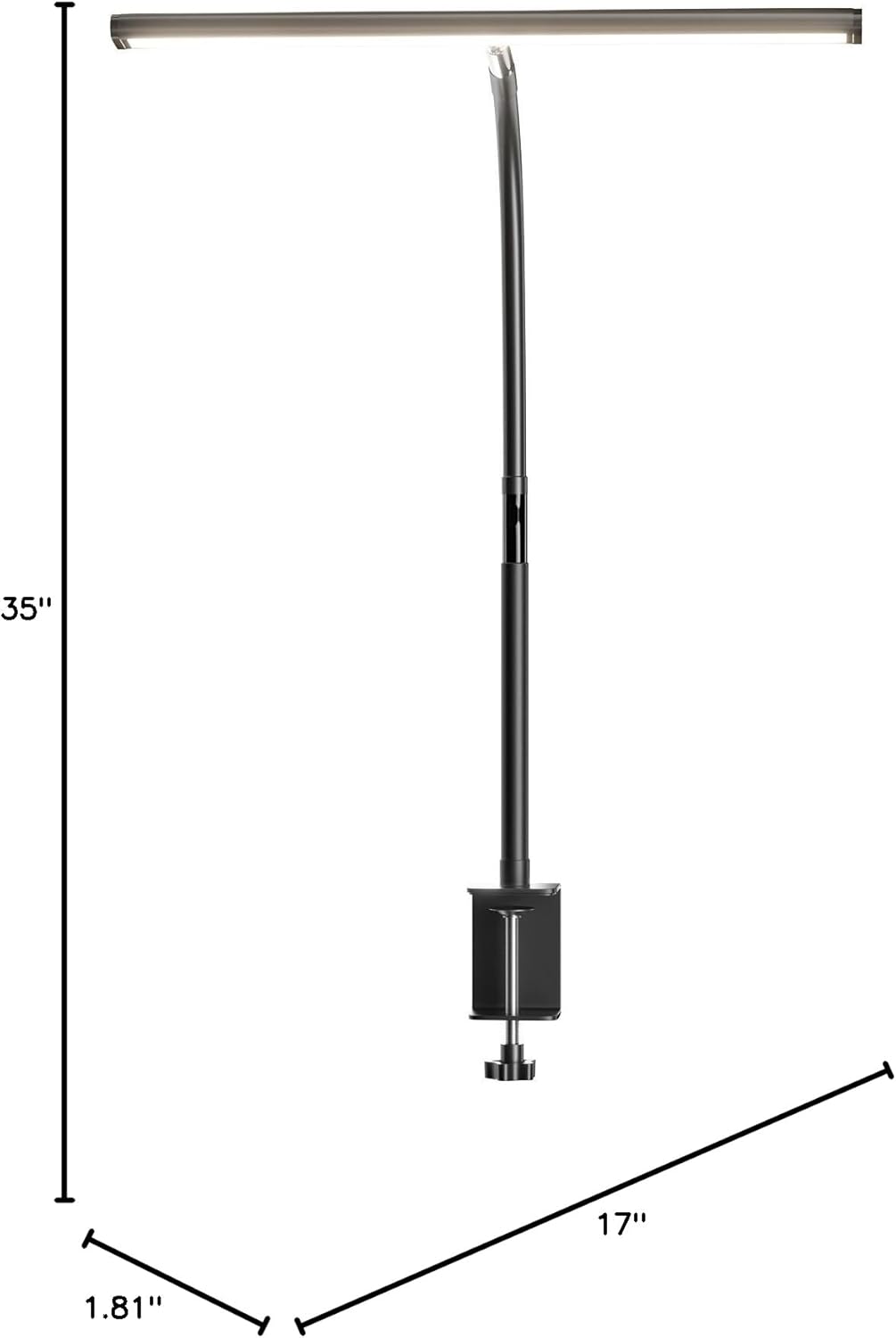 LED Desk Lamp with Clamp, 17" Stepless Dimming Light, Black