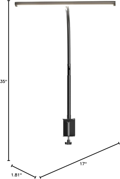 LED Desk Lamp with Clamp, 17" Stepless Dimming Light, Black