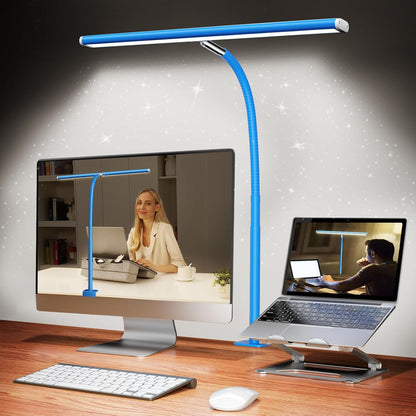LED Desk Lamp with Clamp, 17" Stepless Dimming Light, Black