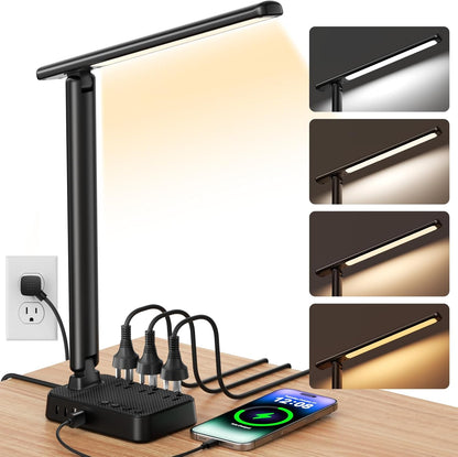 LED Desk Lamp with Clamp, 17" Stepless Dimming Light, Black