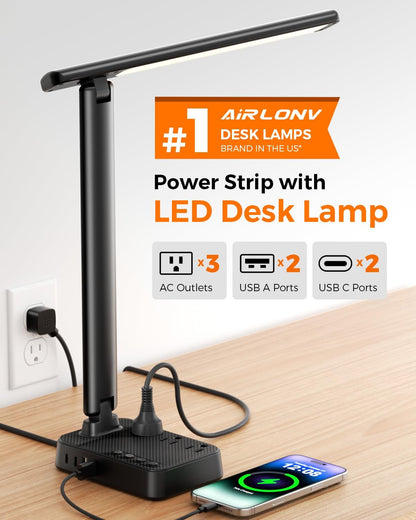 LED Desk Lamp with Clamp, 17" Stepless Dimming Light, Black