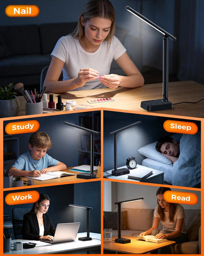 LED Desk Lamp with Clamp, 17" Stepless Dimming Light, Black