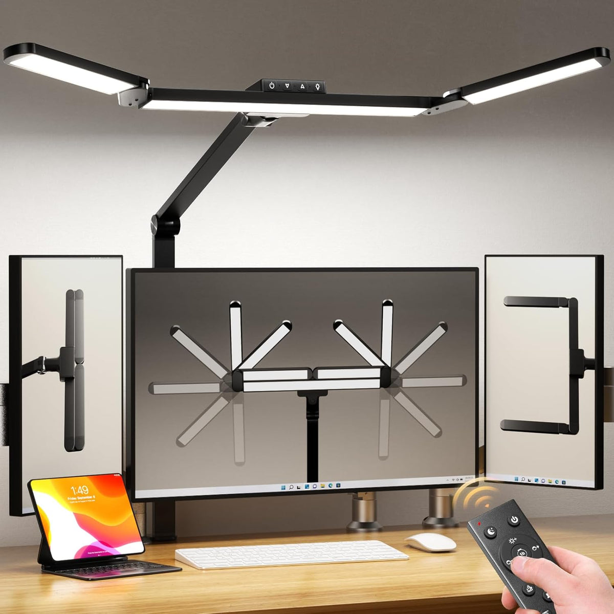 LED Desk Lamp with Clamp, 17" Stepless Dimming Light, Black