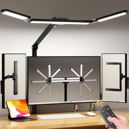 LED Desk Lamp with Clamp, 17" Stepless Dimming Light, Black
