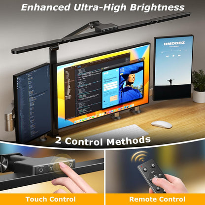 LED Desk Lamp with Clamp, 17" Stepless Dimming Light, Black
