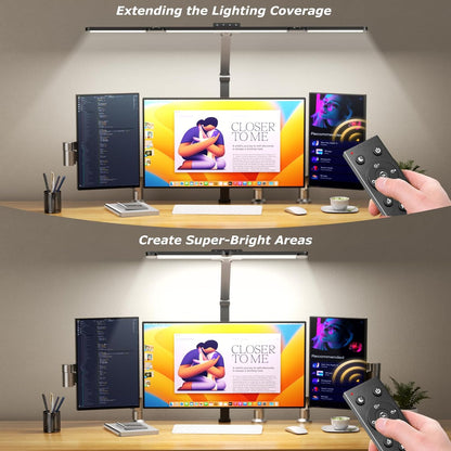 LED Desk Lamp with Clamp, 17" Stepless Dimming Light, Black