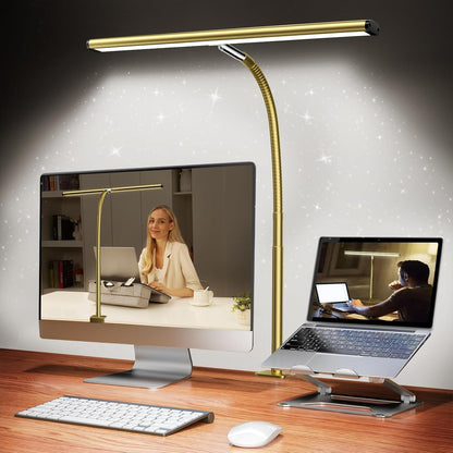 LED Desk Lamp with Clamp, 17" Stepless Dimming Light, Black