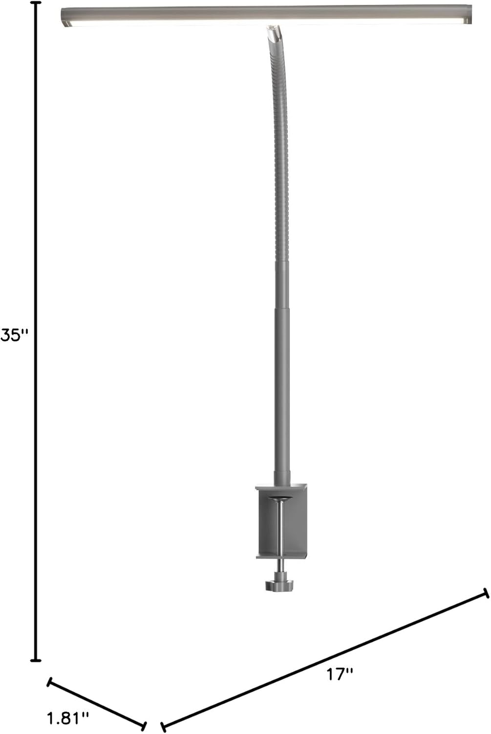 LED Desk Lamp with Clamp, 17" Stepless Dimming Light, Black