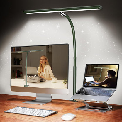LED Desk Lamp with Clamp, 17" Stepless Dimming Light, Black