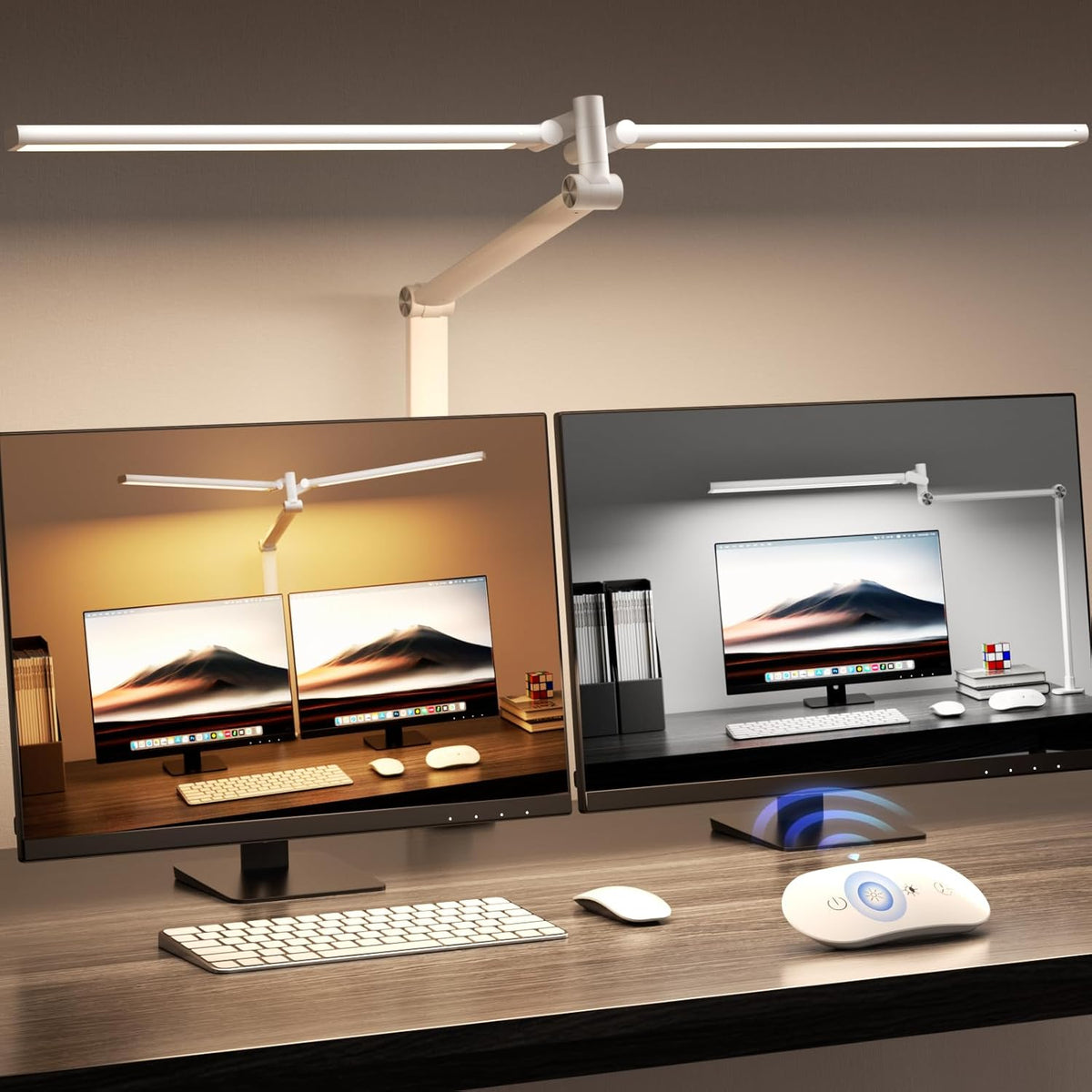LED Desk Lamp with Clamp, 17" Stepless Dimming Light, Black