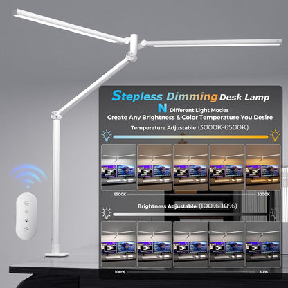 LED Desk Lamp with Clamp, 17" Stepless Dimming Light, Black