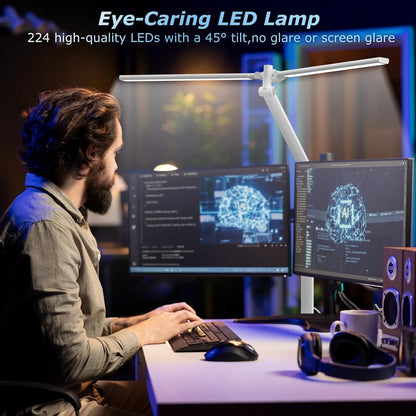 LED Desk Lamp with Clamp, 17" Stepless Dimming Light, Black