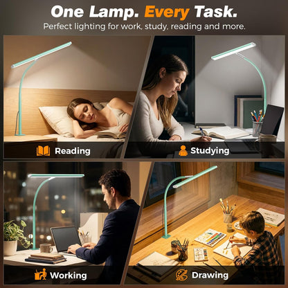 LED Desk Lamp with Clamp, 17" Stepless Dimming Light, Black