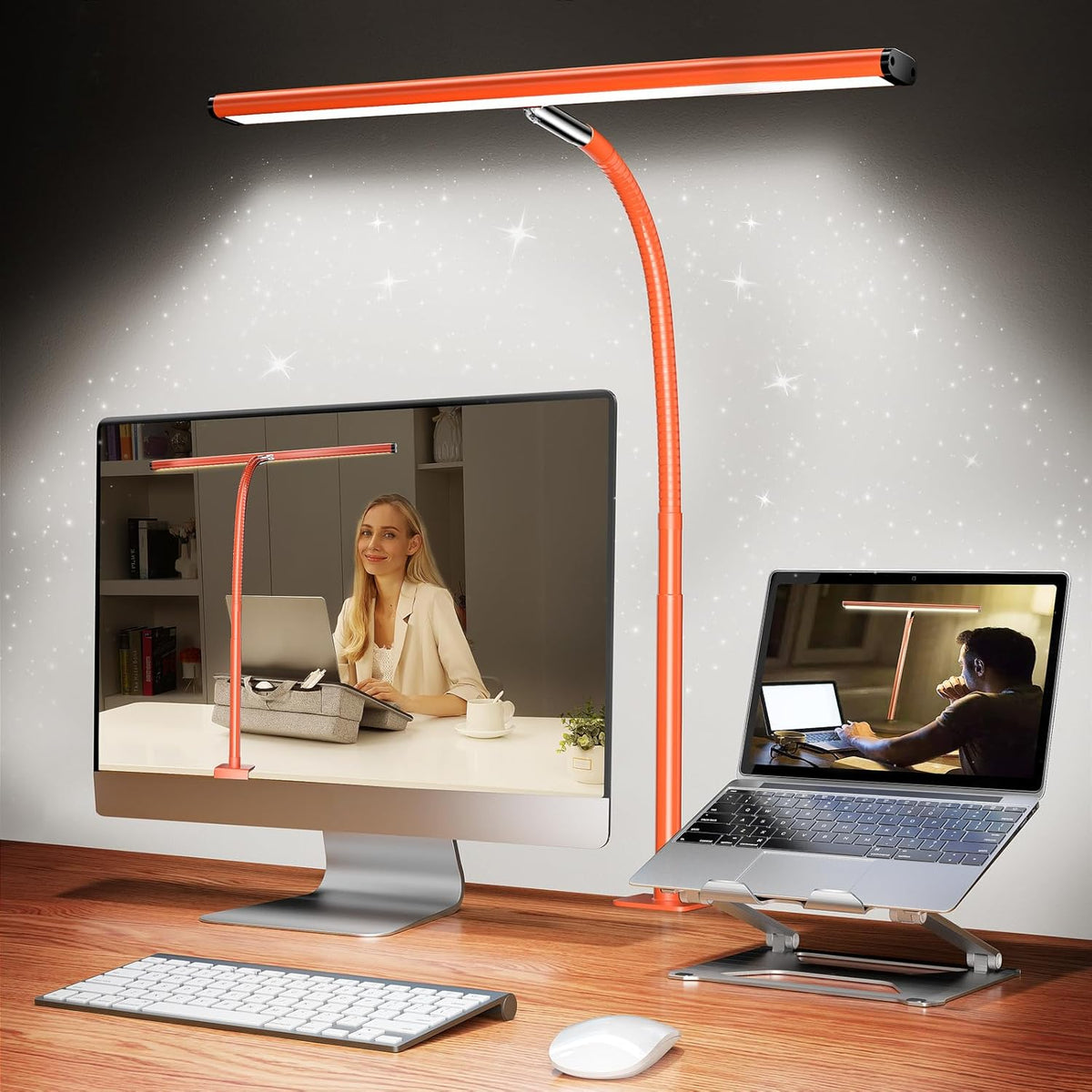LED Desk Lamp with Clamp, 17" Stepless Dimming Light, Black