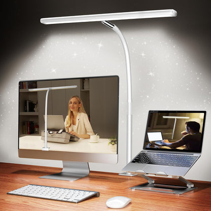 LED Desk Lamp with Clamp, 17" Stepless Dimming Light, Black