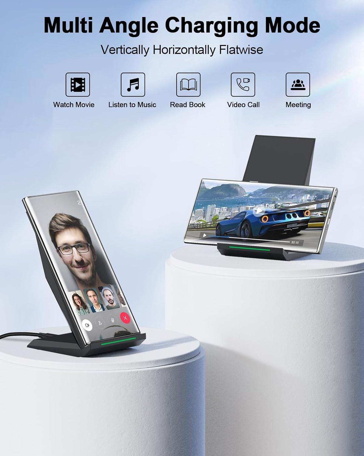Fast Wireless Charger, [2 Pack] Wireless Charging Stand Compatible with iPhone 17/17 Air/17 Pro/17 Pro Max/16/15/14/13, Desktop Nightstand Phone Charger Dock for Galaxy S26/S26+/S25/S24/S23/S22