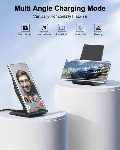Fast Wireless Charger, [2 Pack] Wireless Charging Stand Compatible with iPhone 17/17 Air/17 Pro/17 Pro Max/16/15/14/13, Desktop Nightstand Phone Charger Dock for Galaxy S26/S26+/S25/S24/S23/S22