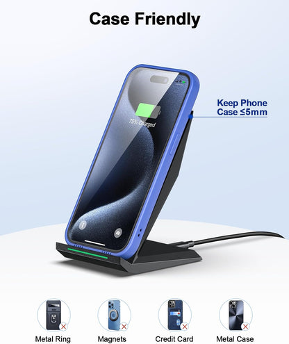 Fast Wireless Charger, [2 Pack] Wireless Charging Stand Compatible with iPhone 17/17 Air/17 Pro/17 Pro Max/16/15/14/13, Desktop Nightstand Phone Charger Dock for Galaxy S26/S26+/S25/S24/S23/S22