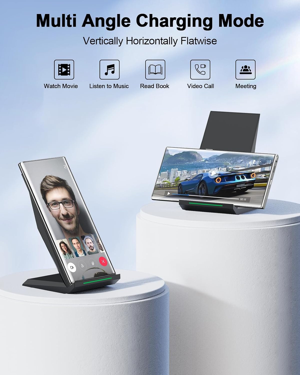 Fast Wireless Charger, [2 Pack] Wireless Charging Stand Compatible with iPhone 17/17 Air/17 Pro/17 Pro Max/16/15/14/13, Desktop Nightstand Phone Charger Dock for Galaxy S26/S26+/S25/S24/S23/S22
