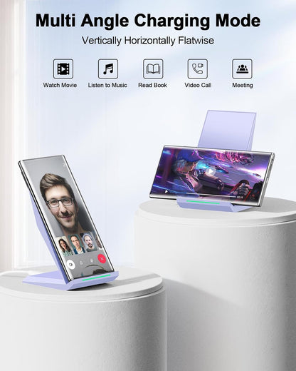 Fast Wireless Charger, [2 Pack] Wireless Charging Stand Compatible with iPhone 17/17 Air/17 Pro/17 Pro Max/16/15/14/13, Desktop Nightstand Phone Charger Dock for Galaxy S26/S26+/S25/S24/S23/S22