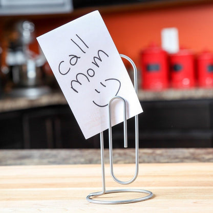 Jumbo Paper Clip Memo Holder for Desk - Document Stand, Typing Paper Holder, Office Organizer, Desktop Accessory, Photo Clip Stand, Letter & Bill Storage, Mail Organizer-Silver