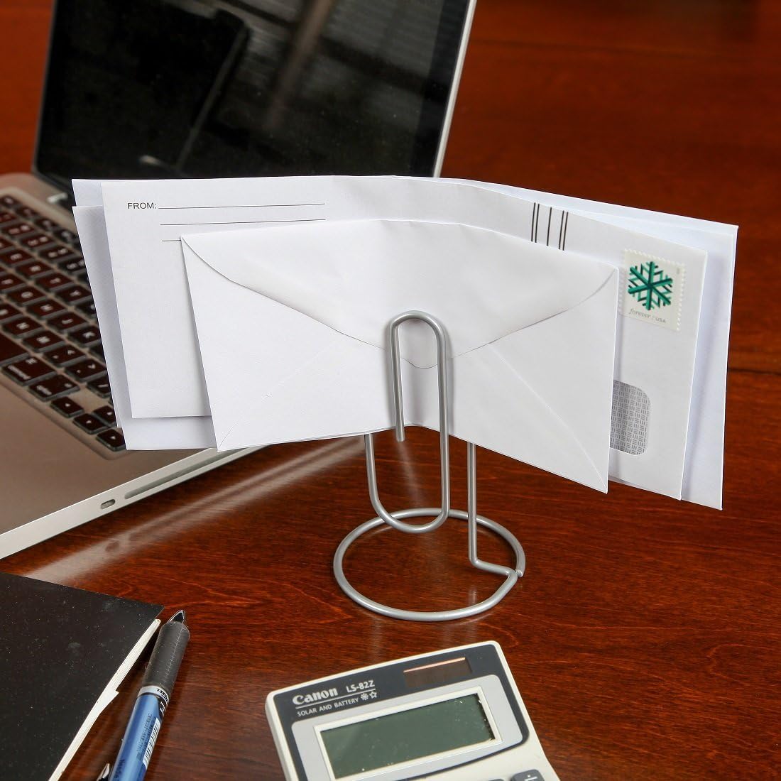 Jumbo Paper Clip Memo Holder for Desk - Document Stand, Typing Paper Holder, Office Organizer, Desktop Accessory, Photo Clip Stand, Letter & Bill Storage, Mail Organizer-Silver