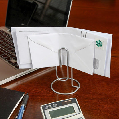 Jumbo Paper Clip Memo Holder for Desk - Document Stand, Typing Paper Holder, Office Organizer, Desktop Accessory, Photo Clip Stand, Letter & Bill Storage, Mail Organizer-Silver