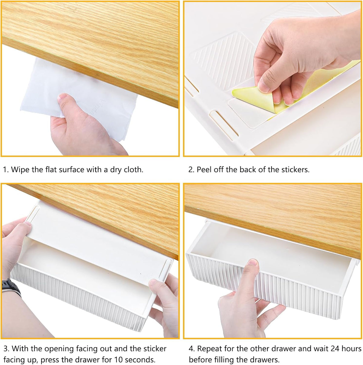3 Pack Under Desk Drawer Slide Out, Self-Adhesive Under Table Drawer, Hidden Attachable Under Desk Storage Drawers, Stick on Drawers for Office, Home, School, White