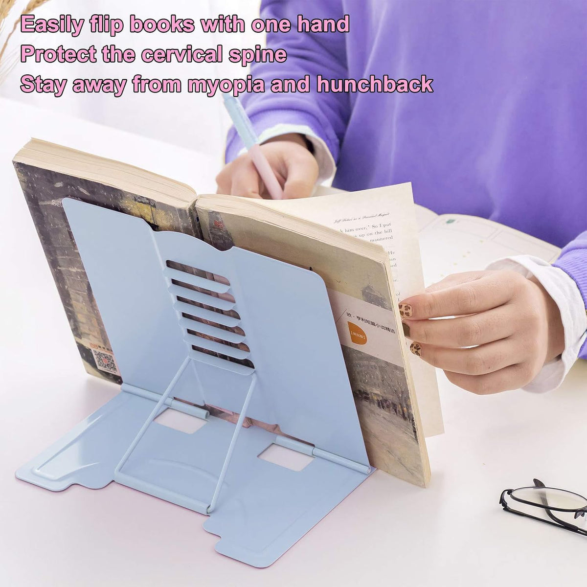 MSDADA Desk Book Stand Metal Reading Rest Book Holder Adjustable