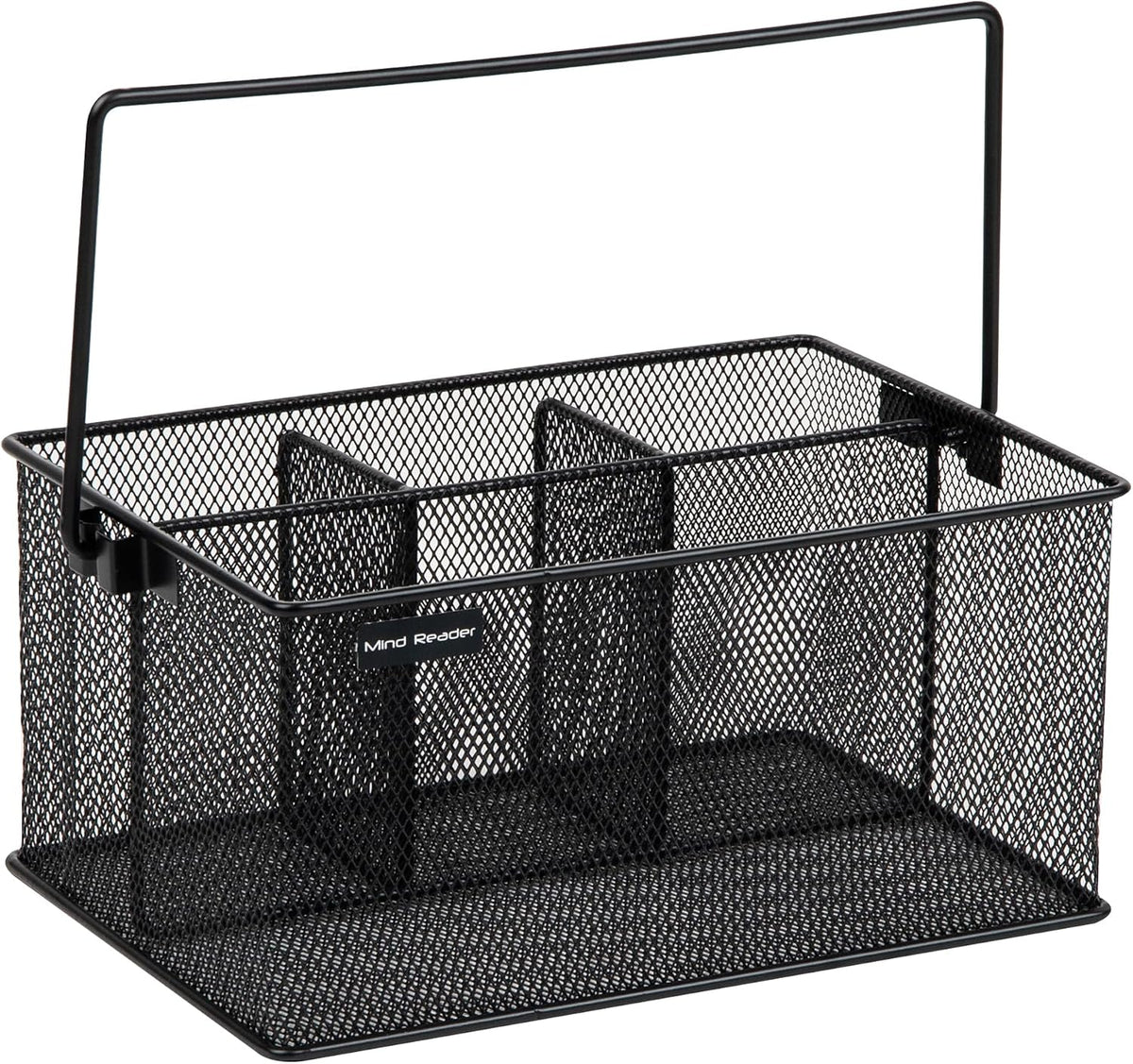 Multi-purpose Storage Caddy with Handle, Desktop Organizer, Cutlery Holder, 4 Compartments, Metal Mesh, Black