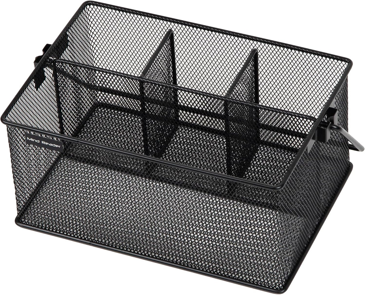 Multi-purpose Storage Caddy with Handle, Desktop Organizer, Cutlery Holder, 4 Compartments, Metal Mesh, Black