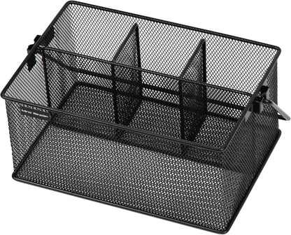 Multi-purpose Storage Caddy with Handle, Desktop Organizer, Cutlery Holder, 4 Compartments, Metal Mesh, Black
