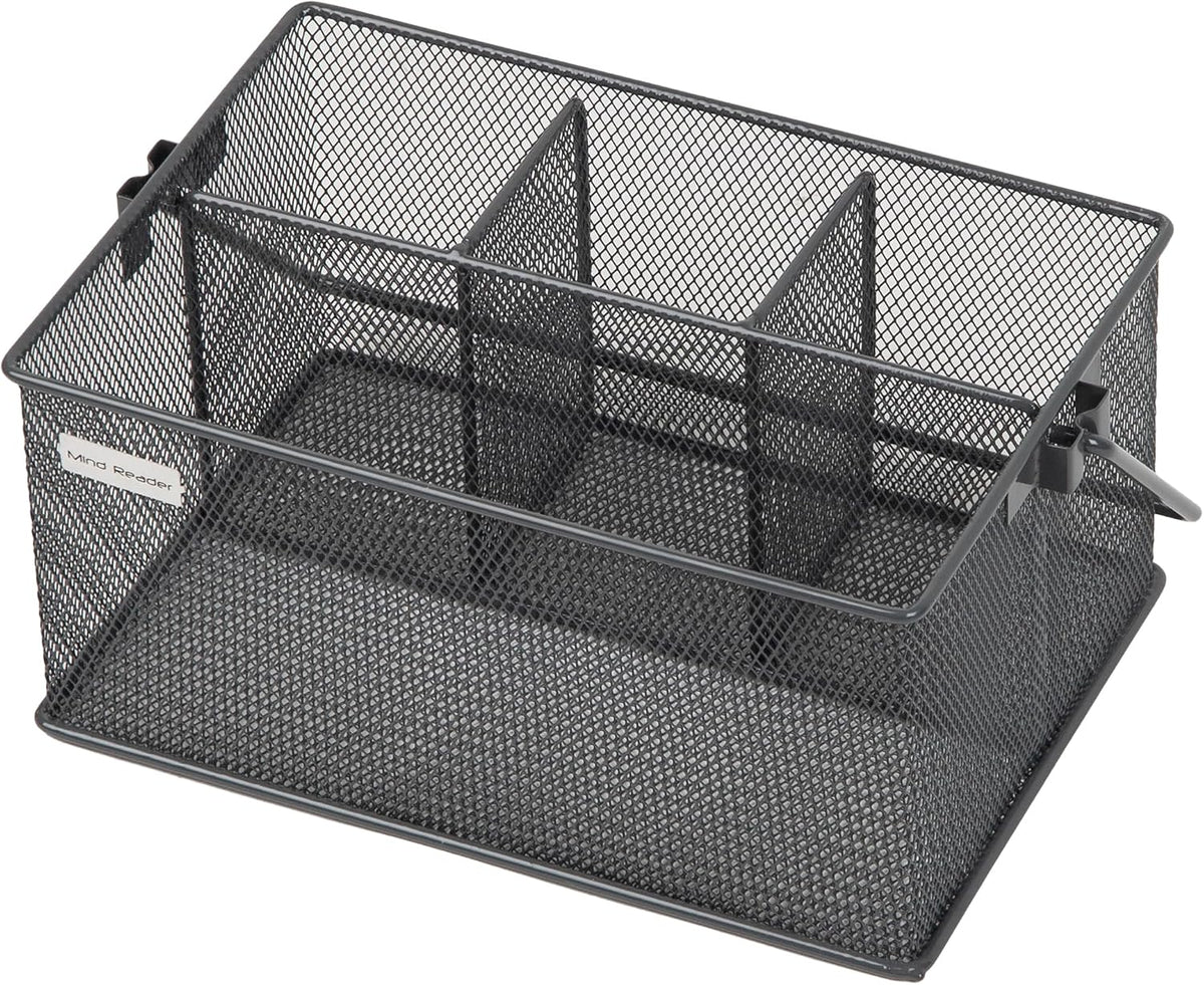 Multi-purpose Storage Caddy with Handle, Desktop Organizer, Cutlery Holder, 4 Compartments, Metal Mesh, Black